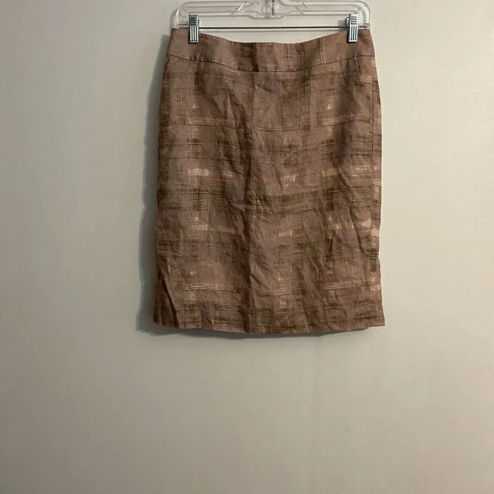 Loft Linen Brush Stroke pattern Brown/Tan Pencil skirt, size 2